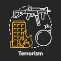 Terrorism chalk concept icon. Gun violence idea. War terror. Terrorist military attack, explosion. Extremism. Rifle and