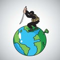 Terrorist Attack Destroying the World Peace. Vector Cartoon Illustration