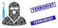 Terrorist Mosaic and Grunge Rectangle Terrorist Stamp Seals