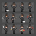 Terrorist saboteur in different poses and emotions Pack 2. Big character set