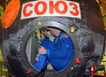 Terry Virts in Soyuz Spacecraft During Fit Check