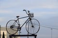 Teruel, Spain-February 18, 2023..bicycle in a traffic roundabout tribute to two-wheeled transport