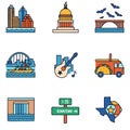 Set of Austin Texas Travel Line Icons Royalty Free Stock Photo