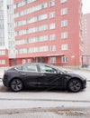 Tesla car parked in parking lot Royalty Free Stock Photo