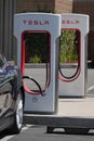 Tesla Car Public EV Charging Station During the Day in a Vertical View