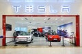 Tesla electric car sales shop battery electric vehicle Royalty Free Stock Photo