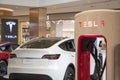 Tesla electric cars display on the showroom in the shopping mall, Bangkok