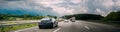 Tesla Model S 85 Car In Motion On Motorway Highway Freeway Road Royalty Free Stock Photo