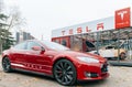 Tesla Model S electric car zero emissions Royalty Free Stock Photo