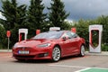 Tesla Model S Electric Vehicle with New Look Royalty Free Stock Photo