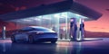 A Tesla Model S At A Gas Station