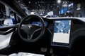 Tesla Model X car model interior dashboard view shown at the Autosalon 2020 Motor Show. Brussels, Belgium - January 9, 2020