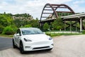 Tesla Model Y at the Pennybacker Bridge in Austin Texas