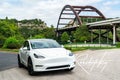 Tesla Model Y at the Pennybacker Bridge in Austin Texas