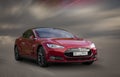 Tesla red car. Royalty Free Stock Photo