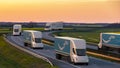 Tesla`s new electric semi truck with a trailer bearing the Amazon Prime logo