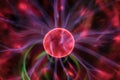 Plasma ball is a close-up. Technological background. Abstract image of chaotically moving blue lightning in a vacuum. Cosmic Royalty Free Stock Photo