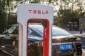 Tesla Supercharger station in Beijing, China Royalty Free Stock Photo