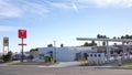 Tesla supercharging station view from street in Kettleman City, CA Royalty Free Stock Photo