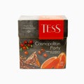 Tess fruit tea pack with 20 pyramid tea bags isolated on a white background. Taste of hybiscus cranberry and grapefruit