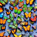 A tessellation of butterflies in various sizes and colors, fluttering in different directions3, Generative AI