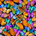 A tessellation of butterflies in various sizes and colors, fluttering in different directions1, Generative AI