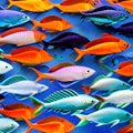 A tessellation of fish in various sizes and colors, swimming in different directions5, Generative AI