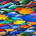 A tessellation of fish in various sizes and colors, swimming in different directions3, Generative AI