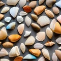 A tessellation of seashells in various sizes and colors, arranged in different directions4, Generative AI