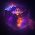 a tesseract floating in a nebula in outer space