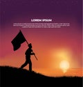 Silhouette Soldier bring flag in sunset background. War background with Soldier bring flag Suitable for greeting card, poster and