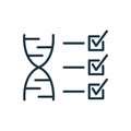 Test DNA line icon. Analysis and Check of Genetic Code. Genetics Testing and Verification. DNA Analysis and check mark