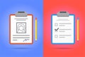 Test or Exam Icons Set with Clipboard and Pencil