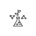 Test flask with leaf and molecule outline icon