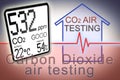 Test on the presence of dangerous CO2 in our homes - concept image with check-up chart about air quality control and level testing