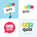 Test quiz logo icon vector flat cartoon illustration, competition interview time or interrogation game logotype set