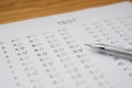 Test score sheet with answers Royalty Free Stock Photo