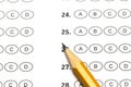 Test score sheet with answers and pencil Royalty Free Stock Photo