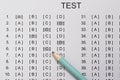 Test score sheet with answers and pencil Royalty Free Stock Photo
