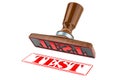 Test stamp. Wooden stamper, seal with text test, 3D rendering Royalty Free Stock Photo