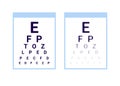 Test table with clarity and blurred vision eye, chart check eyevision. Visual impairment, myopia correction. Vector Royalty Free Stock Photo
