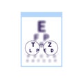 Test table with clarity vision eye in glasses and blur outside vision, chart check eyevision. Visual impairment, myopia Royalty Free Stock Photo