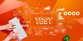 Test theme with person using computer keyboard Royalty Free Stock Photo