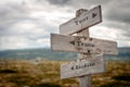 test trace isolate text engraved on old wooden signpost outdoors in nature