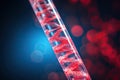 Test tube with blood sample in the research laboratory. Molecule of DNA forming inside the test tube Royalty Free Stock Photo