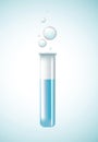 Test tube with the chemical liquid on blue background