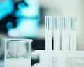 Test tube, chemistry and science, chemical in laboratory with medical research and innovation, closeup and future Royalty Free Stock Photo