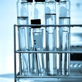 Test tube containing chemical liquid in laboratory.