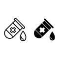 Test tube with drop line and glyph icon. Medical flask with droplet vector illustration isolated on white. Medical test Royalty Free Stock Photo