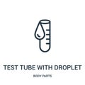 test tube with droplet icon vector from body parts collection. Thin line test tube with droplet outline icon vector illustration